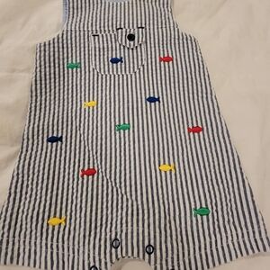 Little Me Striped Romper with Colorful Fish